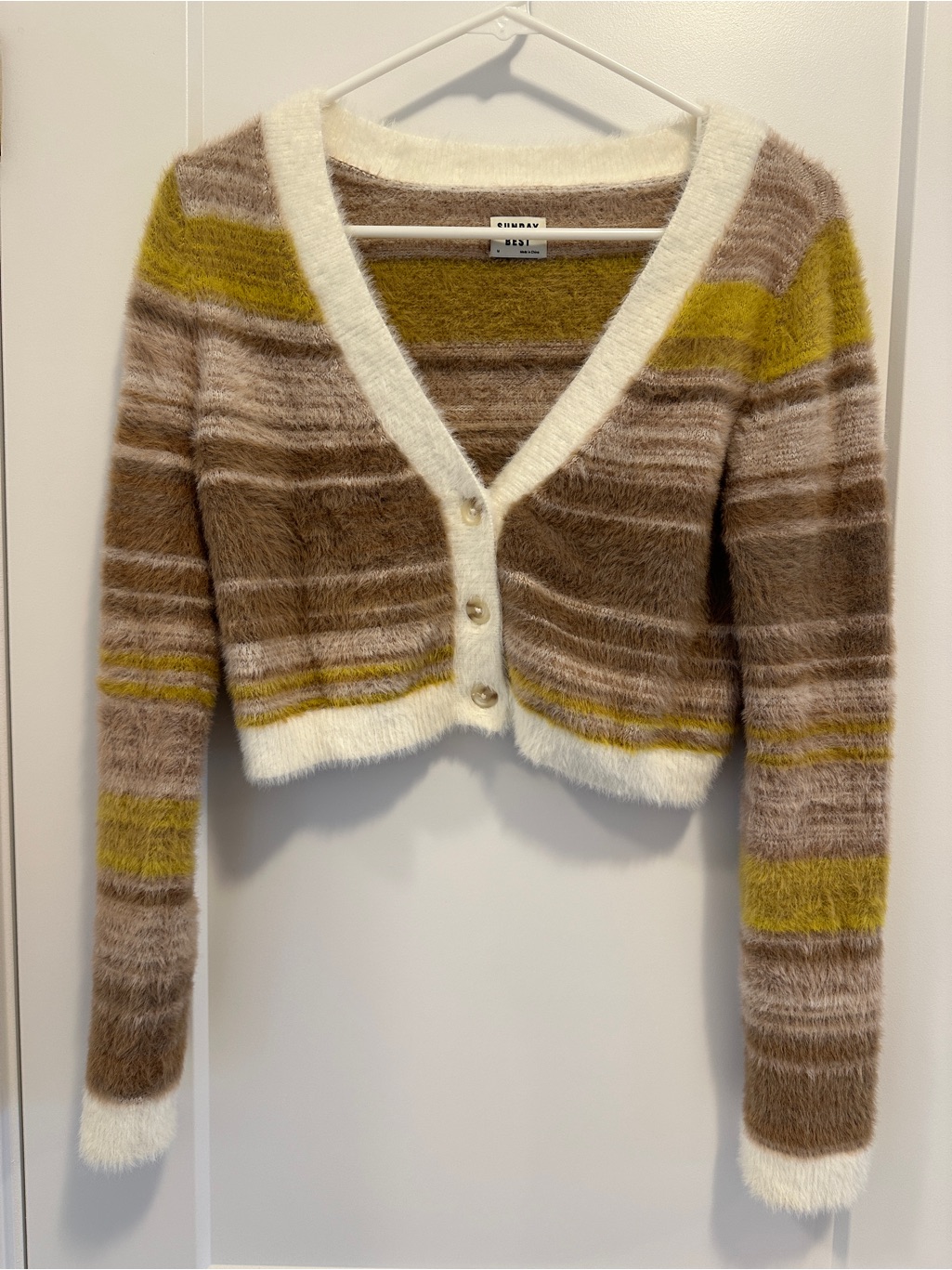 Aritzia Sunday Best Reese Cropped Cardigan In A Fuzzy Stripe Pattern Size Medium